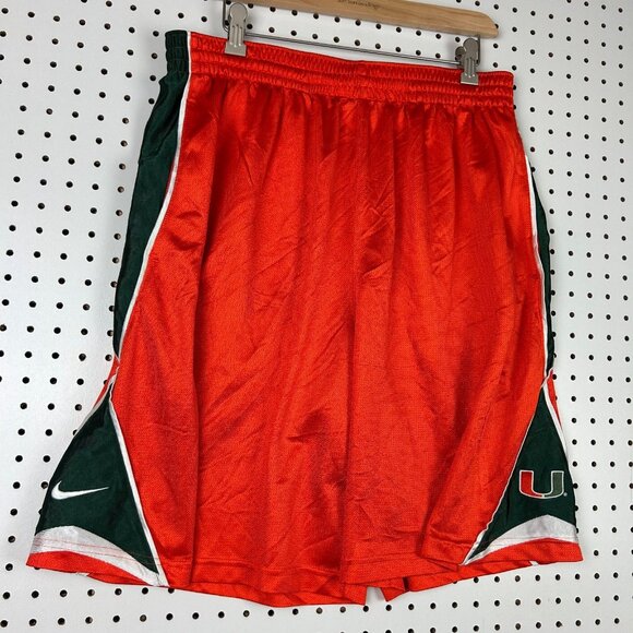 Miami Hurricanes Nike Basketball Shorts Size XL Baggy Y2K Orange Green Dri Fit - Picture 2 of 6